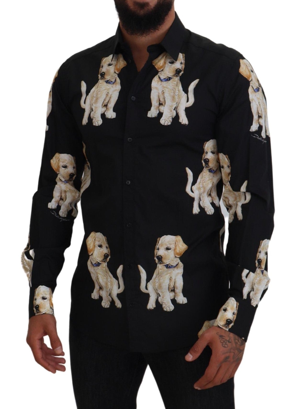 Elegant Black Dog Print Casual Shirt