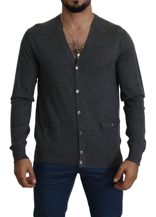 Elegant Gray Cashmere Button-Down Cardigan