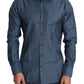 Elegant Slim Fit Blue Cotton Dress Shirt