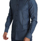 Elegant Slim Fit Blue Cotton Dress Shirt