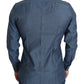 Elegant Slim Fit Blue Cotton Dress Shirt