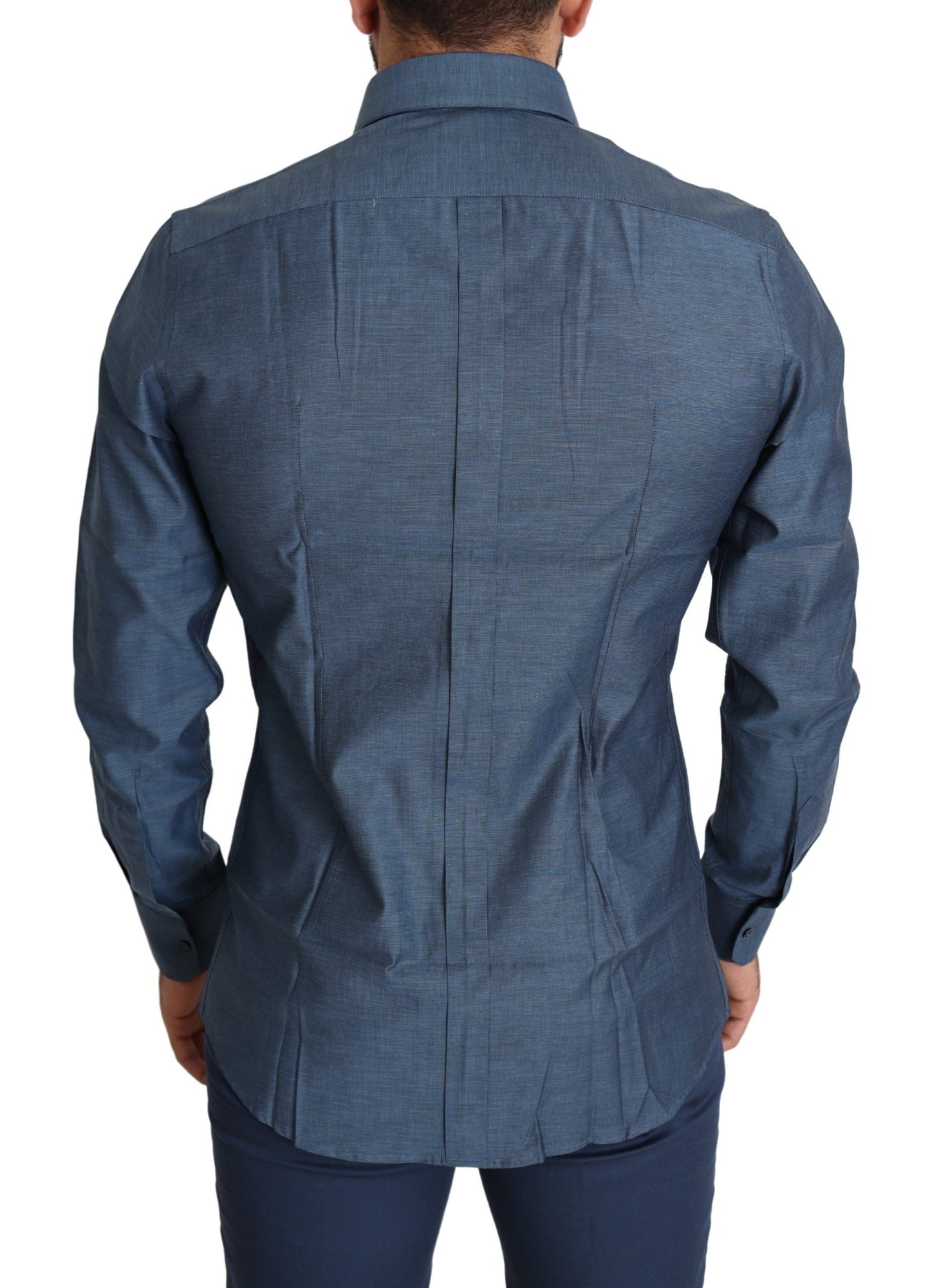 Elegant Slim Fit Blue Cotton Dress Shirt