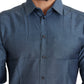 Elegant Slim Fit Blue Cotton Dress Shirt