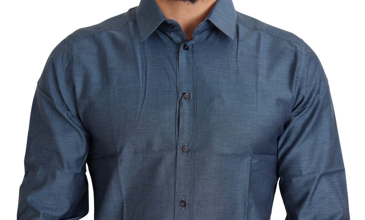 Elegant Slim Fit Blue Cotton Dress Shirt