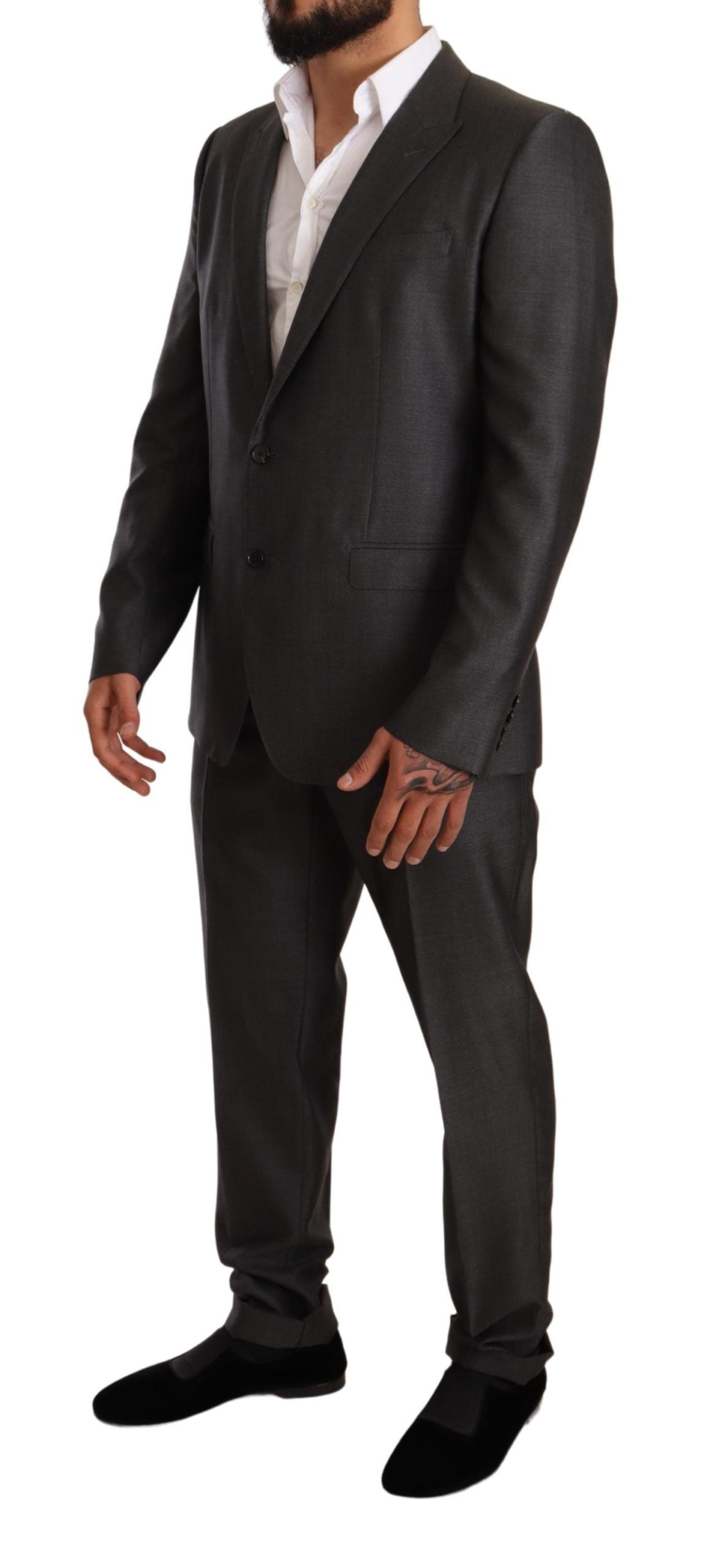 Elegant Gray Martini Slim Fit Silk-Wool Suit