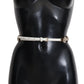 Crystal-Embellished White Leather Belt