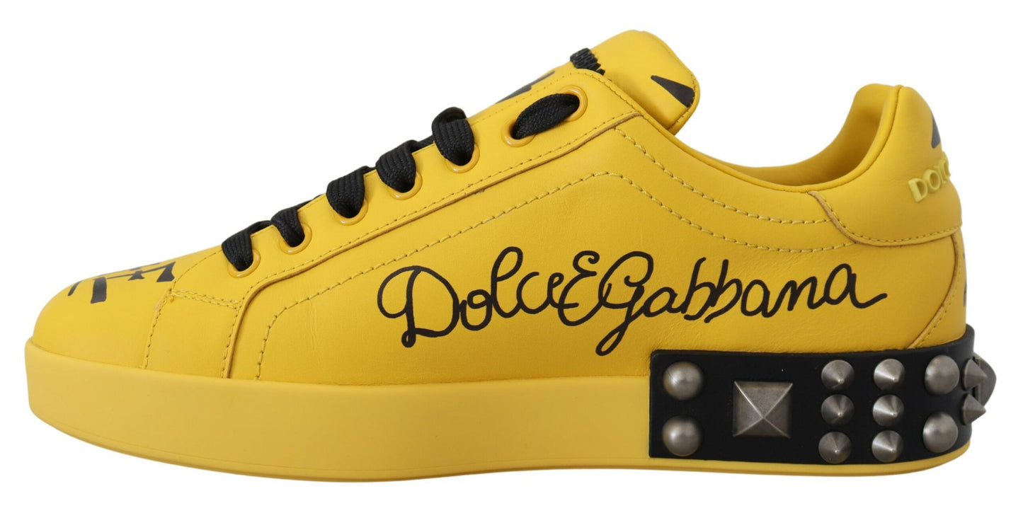 Exquisite Yellow Leather Casual Sneakers