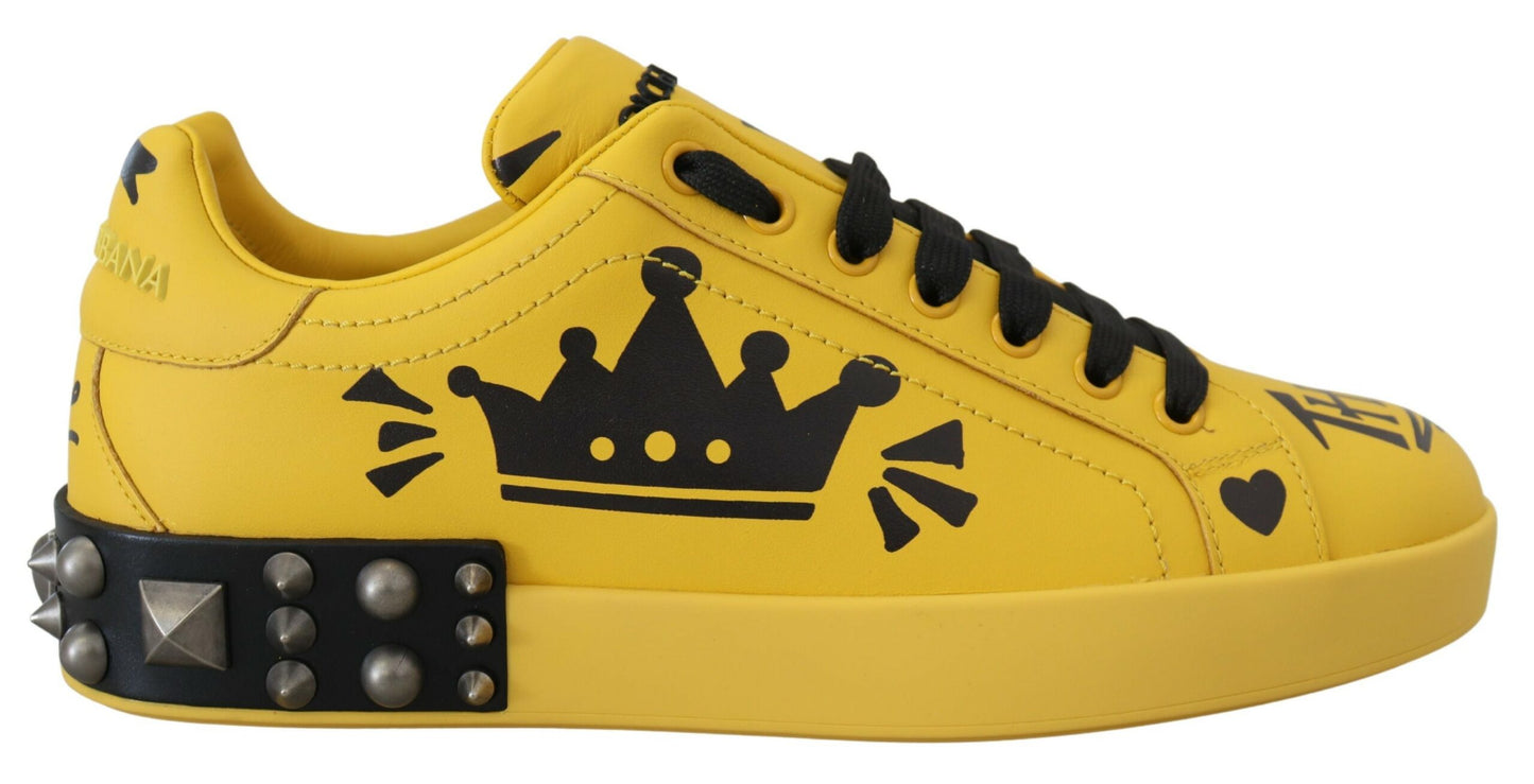 Exquisite Yellow Leather Casual Sneakers