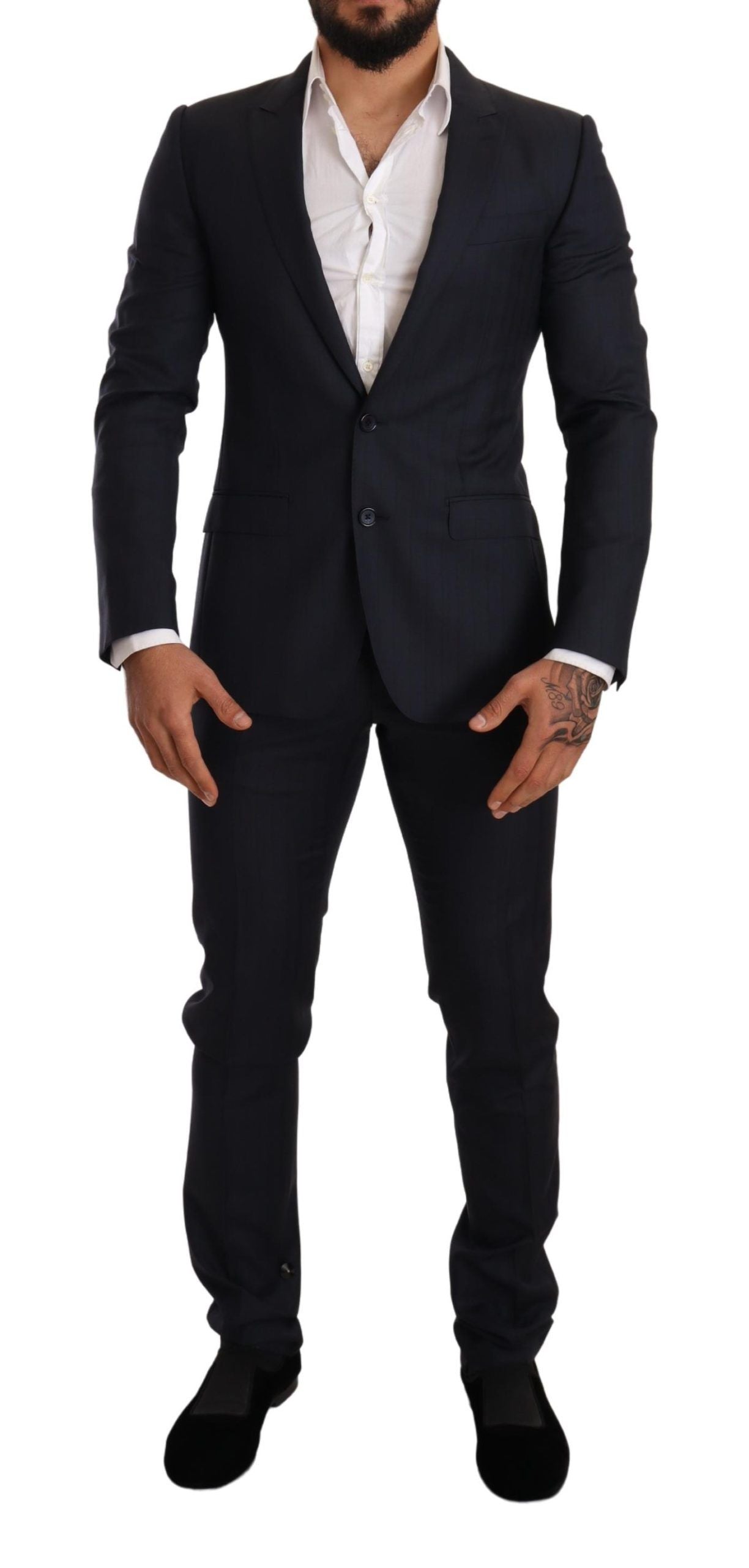 Elegant Virgin Wool Striped Two-Piece Suit