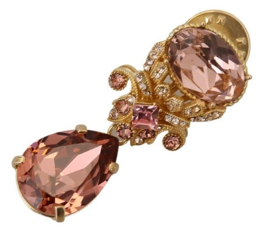 Exquisite Gold-Toned Crystal Brooch