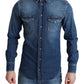Blue Cotton Stretch Long Sleeves Denim Shirt