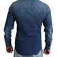 Blue Cotton Stretch Long Sleeves Denim Shirt