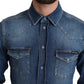 Blue Cotton Stretch Long Sleeves Denim Shirt