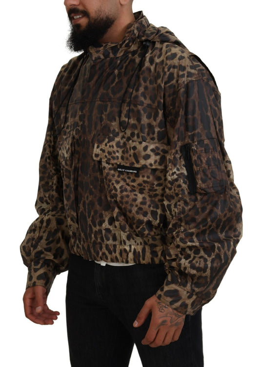 Elegant Leopard Print Hooded Jacket