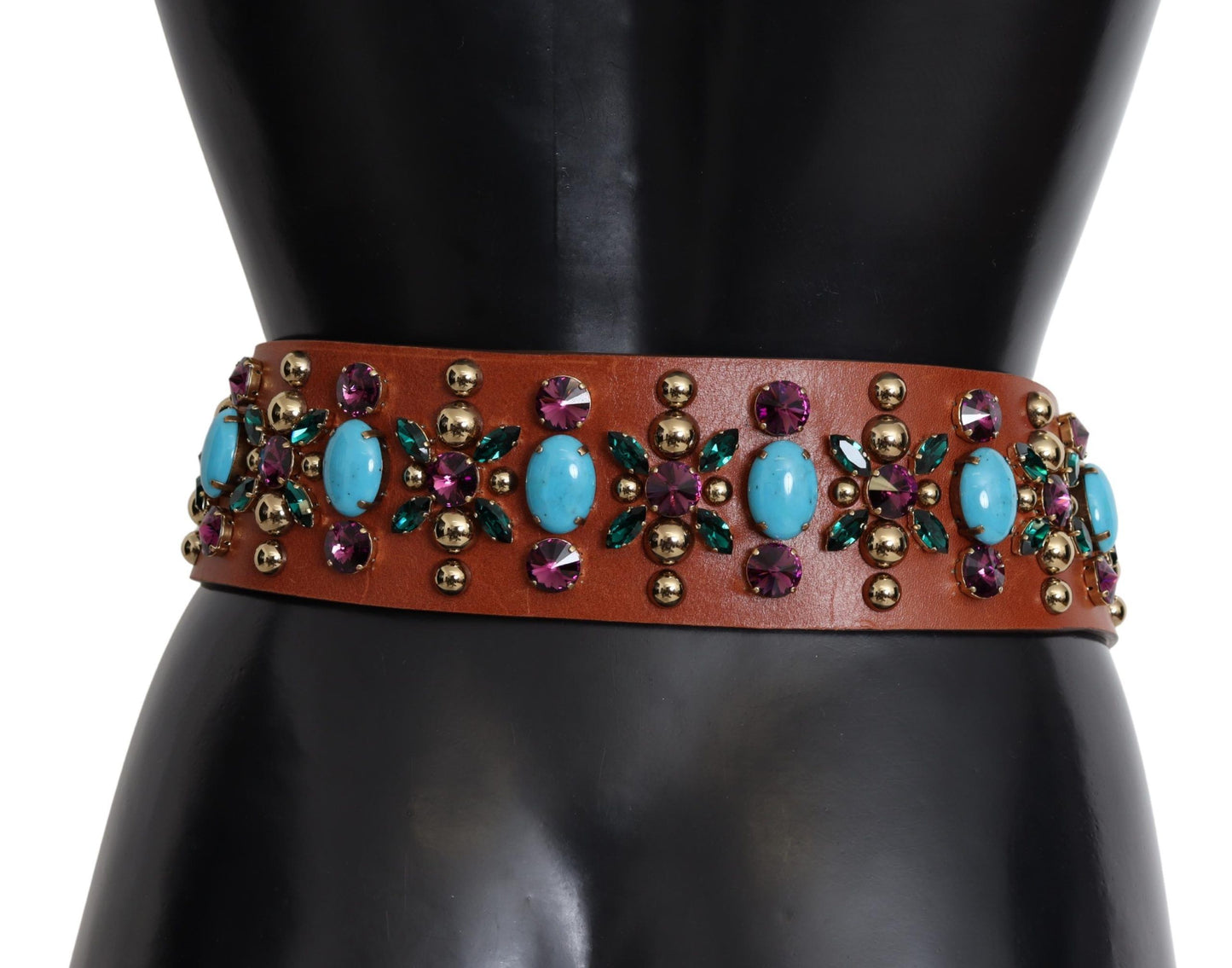 Elegant Studded Leather Belt with Gold Accents