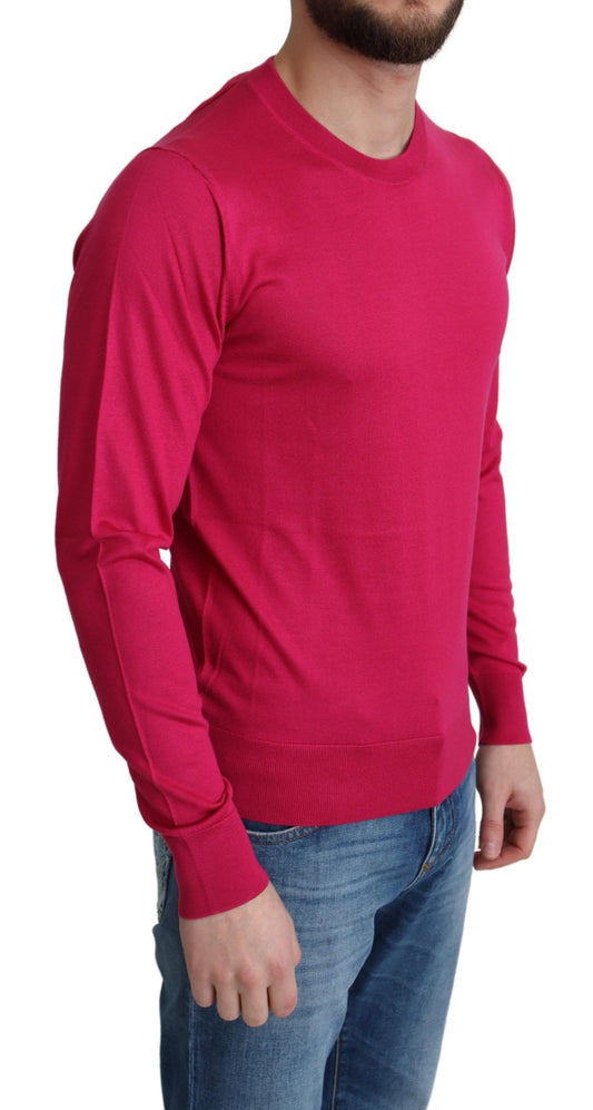 Elegant Pink Silk Crew-Neck Sweater