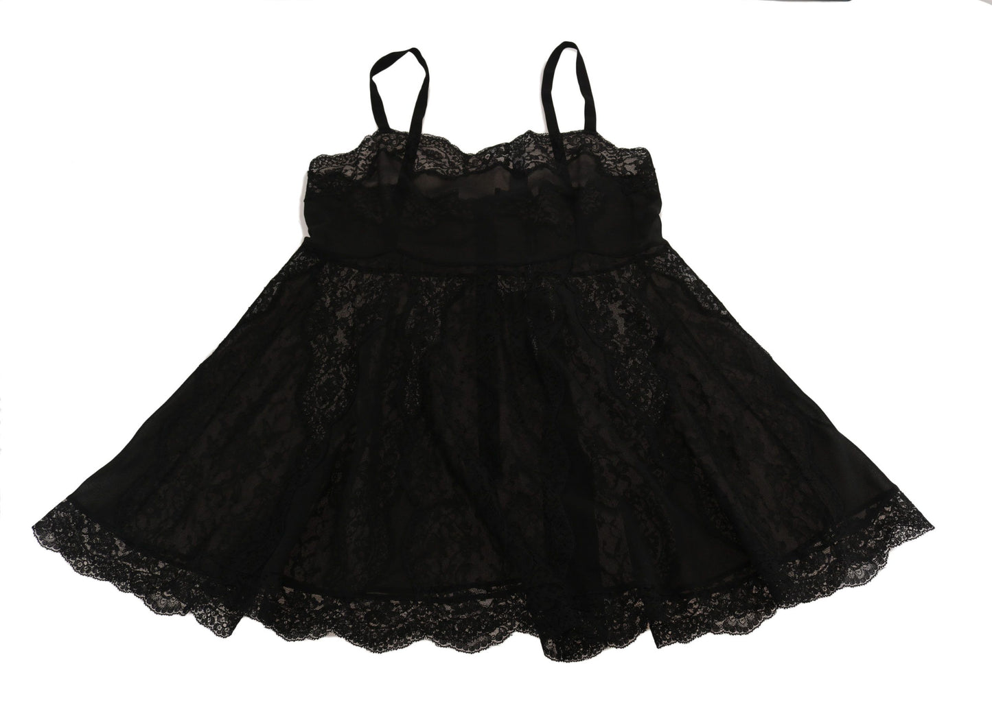 Elegant Black Silk Lace Chemise Dress