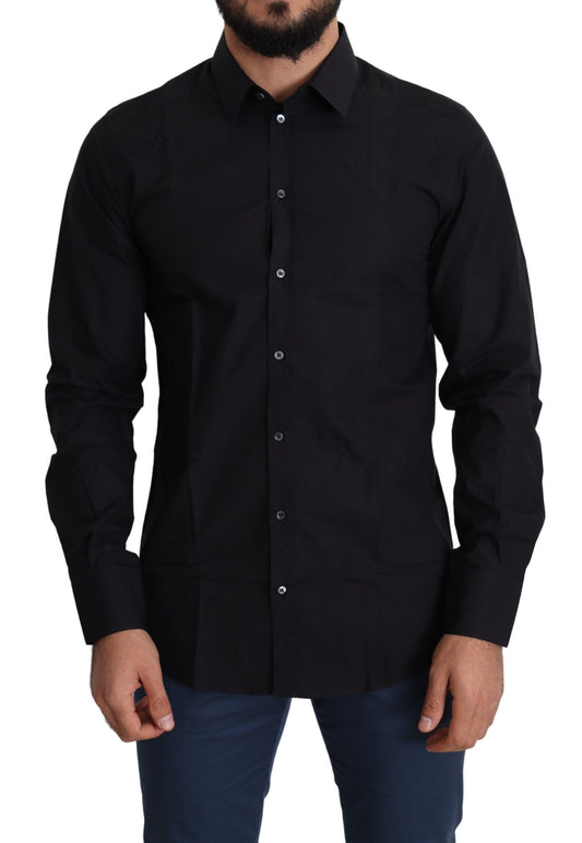 Sleek Black Cotton Dress Shirt