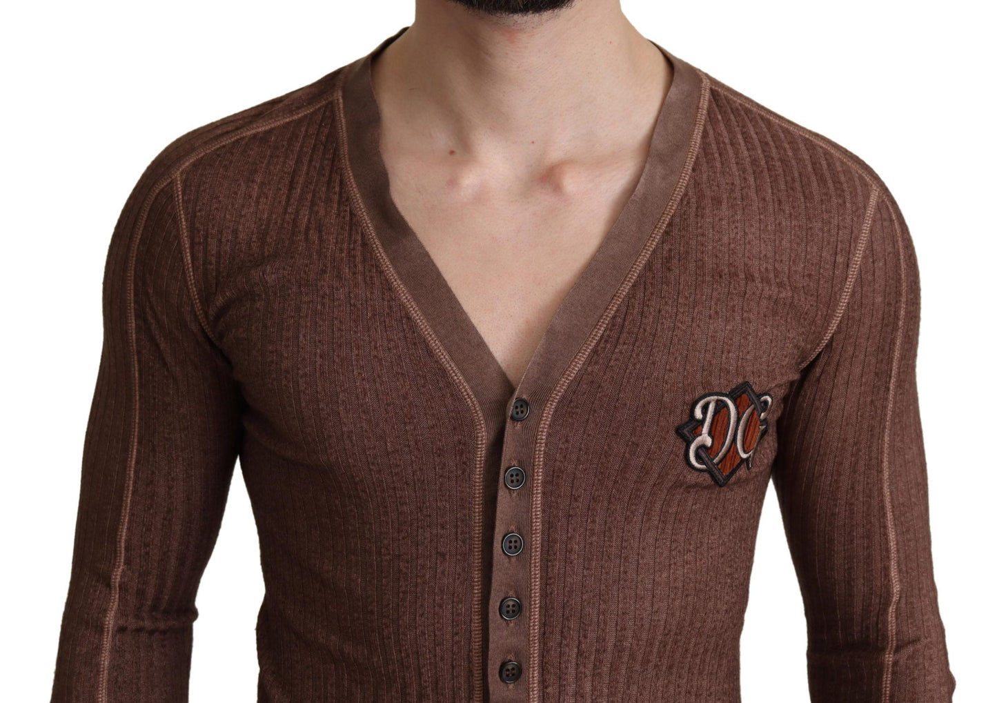 Brown Logo Button Cardigan V-neck Sweater