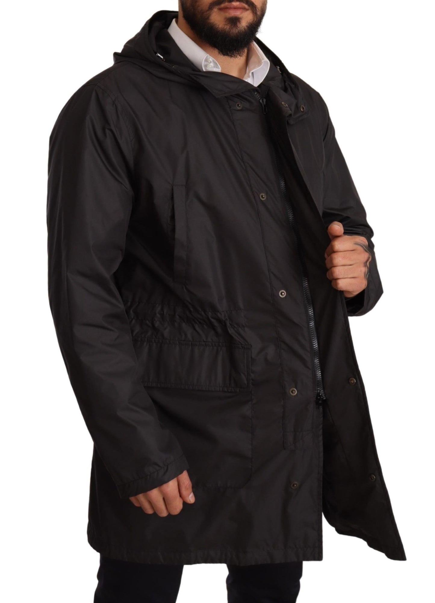 Elegant Black Hooded Blouson Jacket