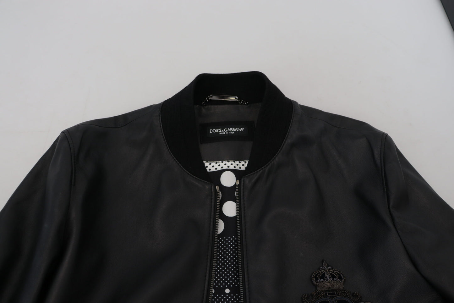 Elegant Black Leather Bomber Jacket