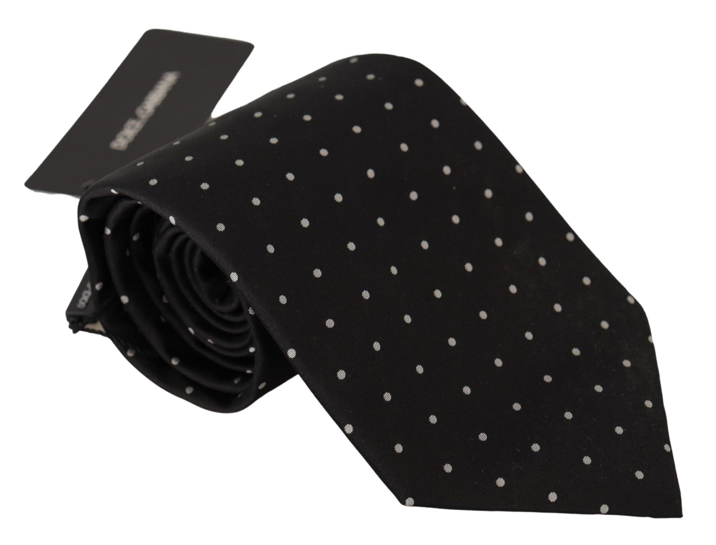 Elegant Black and White Polka Dot Silk Tie