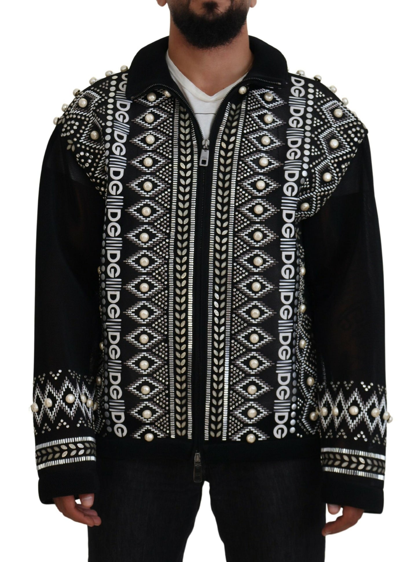 Black White DG Pearl Embellishment Jacket