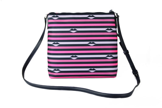 Jae Nylon Leather Flat Pink Striped Multi Crossbody HandBag Purse