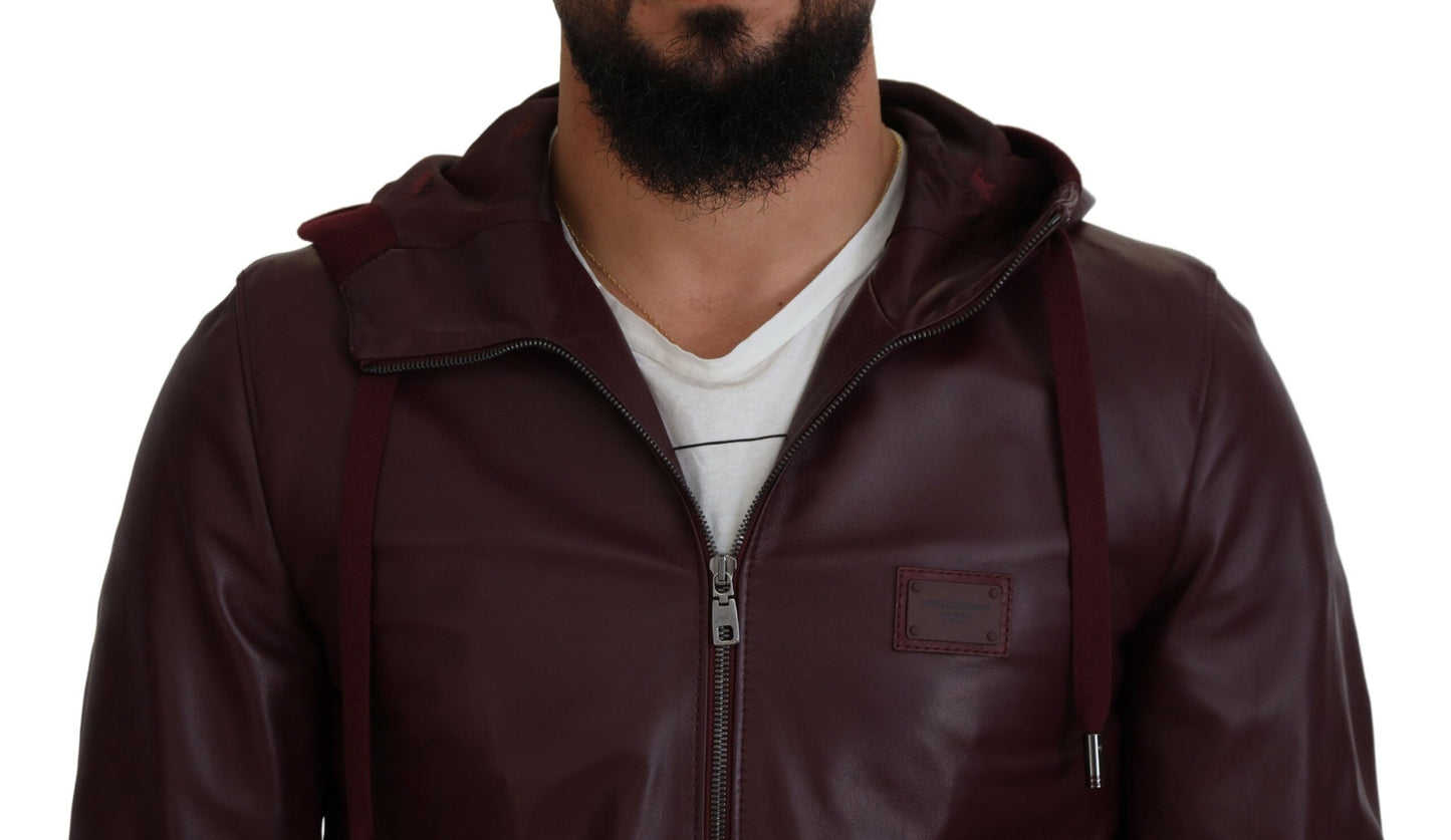 Maroon Hooded Leather Masterpiece Jacket