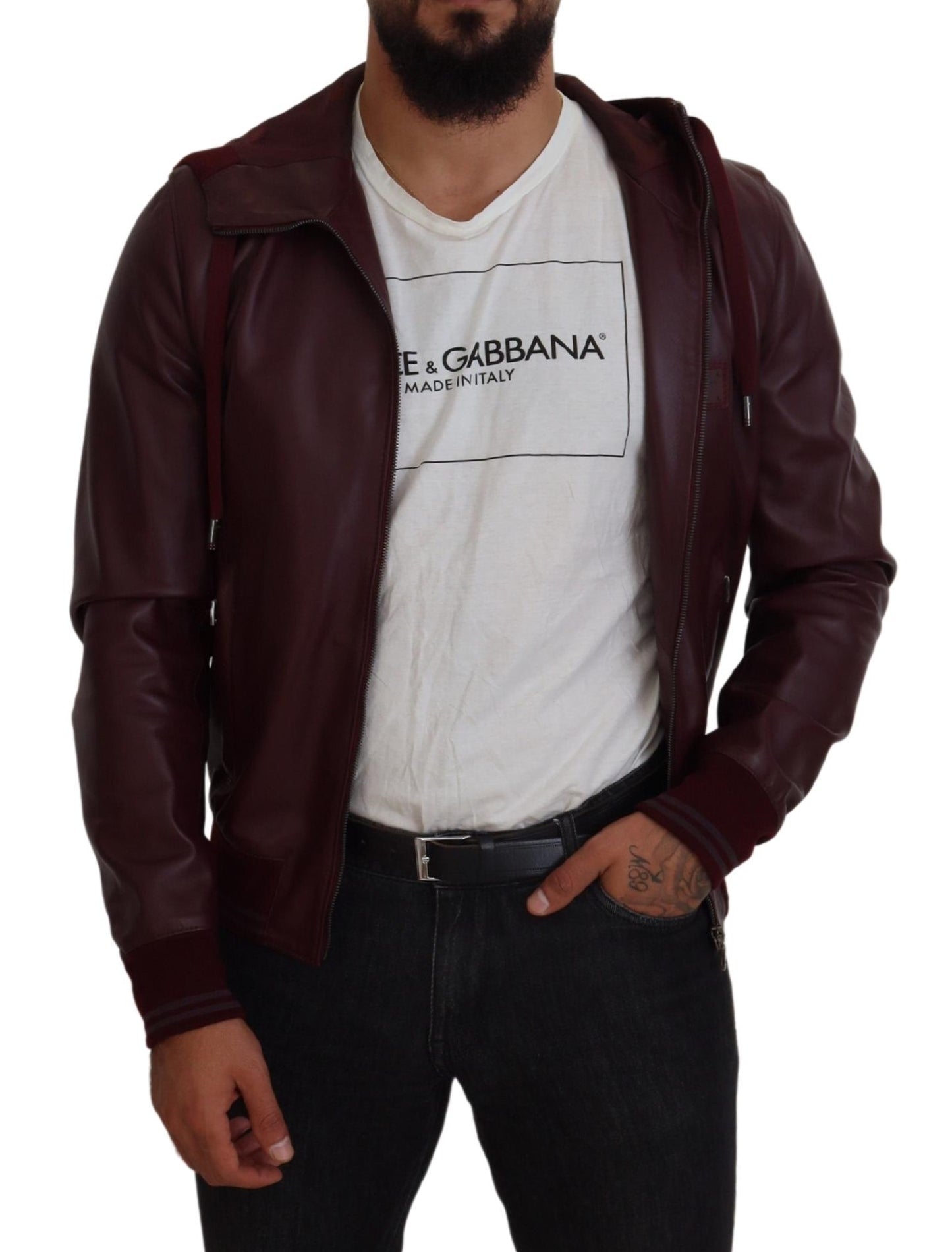 Maroon Hooded Leather Masterpiece Jacket