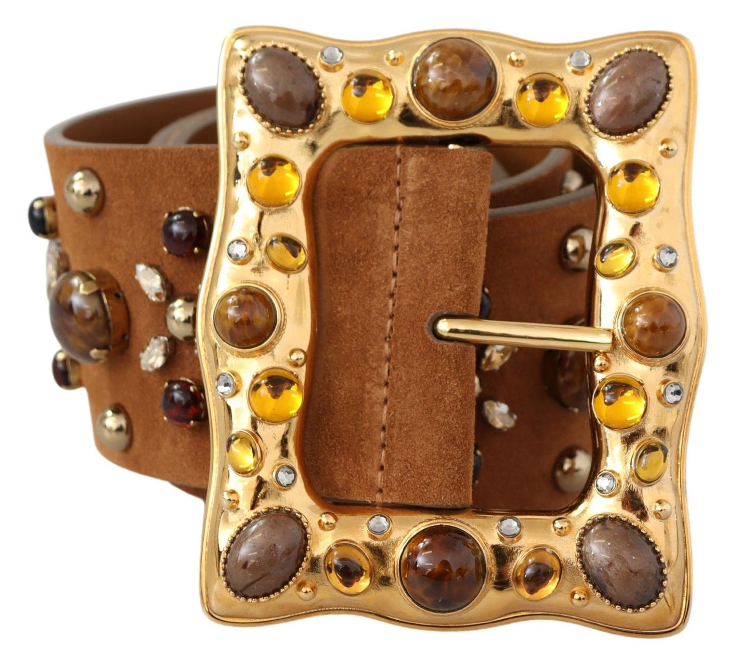 Studded Gold Detail Brown Leather Belt