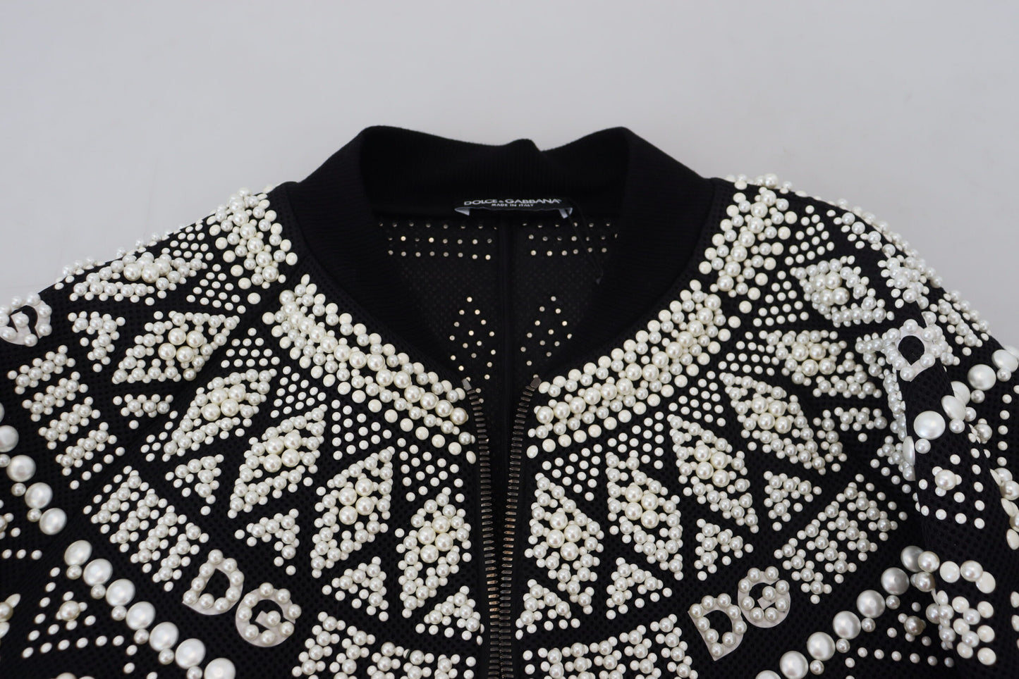 Black Embellished Cotton Full Zip Sweater