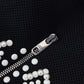 Black Embellished Cotton Full Zip Sweater