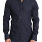 Elegant Navy Blue Slim Fit Dress Shirt
