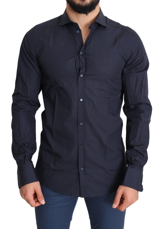 Elegant Navy Blue Slim Fit Dress Shirt