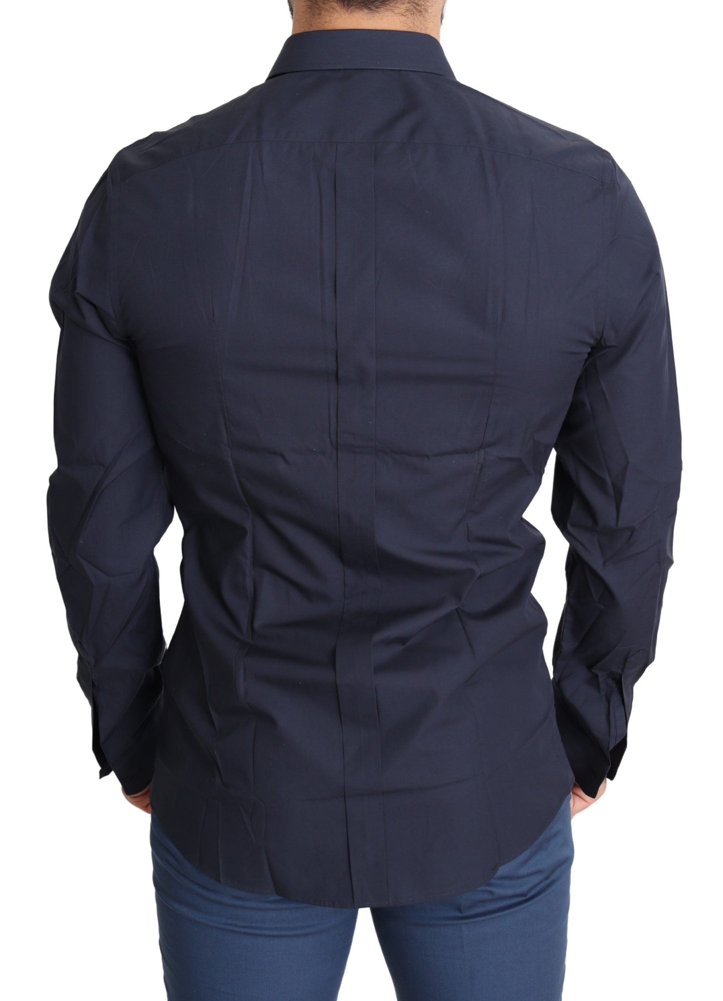 Elegant Navy Blue Slim Fit Dress Shirt