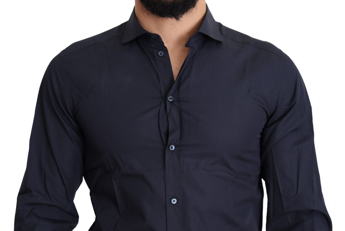 Elegant Navy Blue Slim Fit Dress Shirt