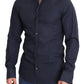 Elegant Navy Blue Slim Fit Dress Shirt