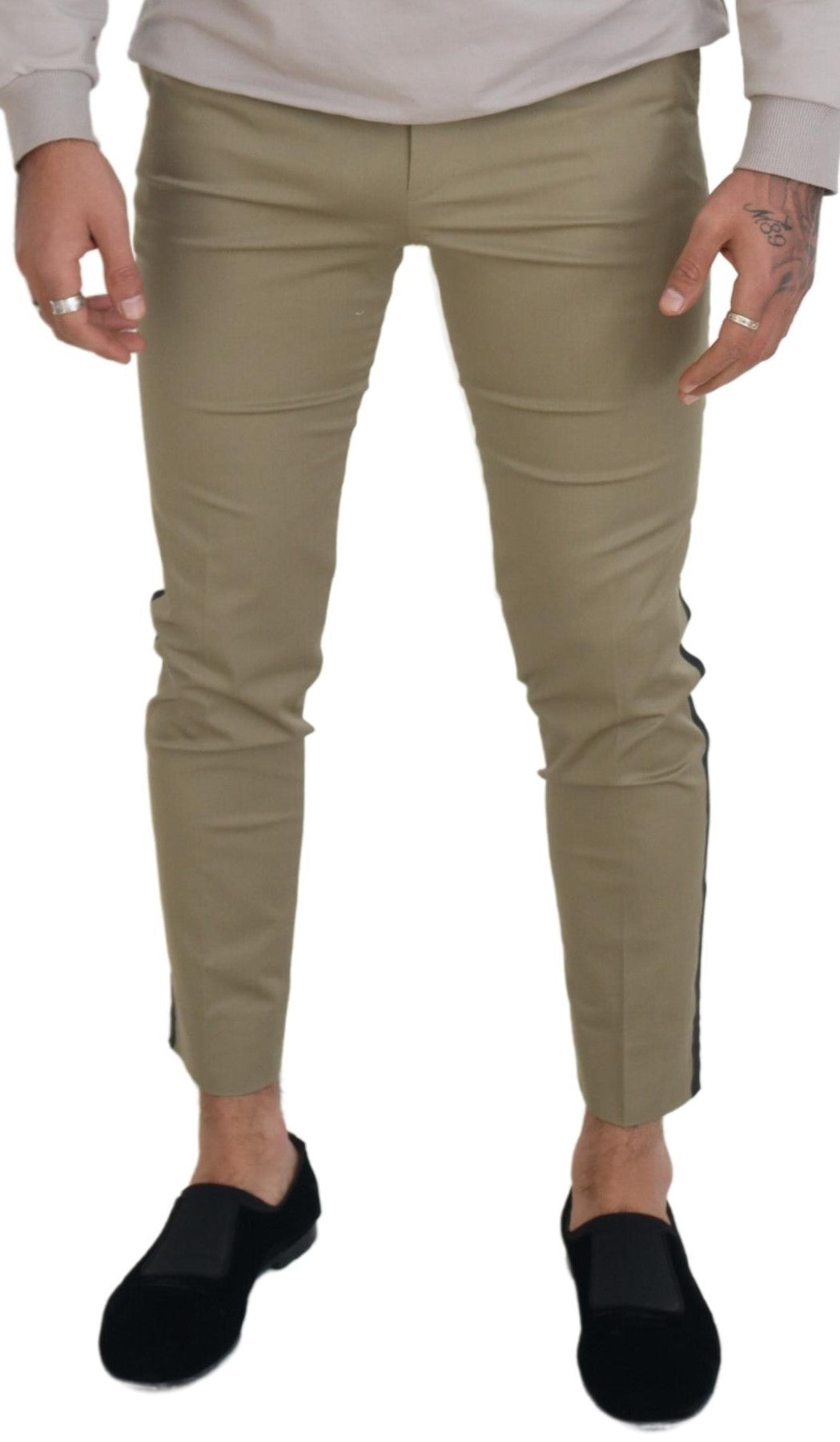 White Brown Slim Fit Chino Pants