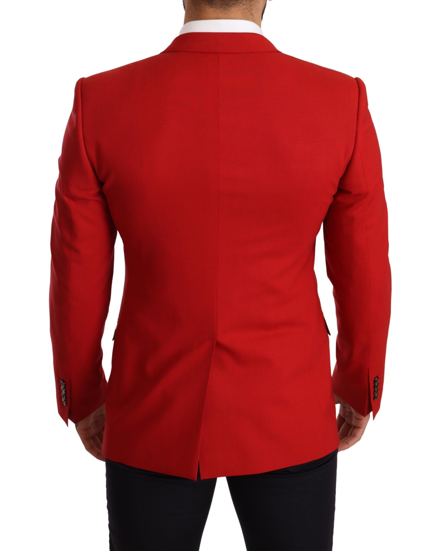 Exquisite Red Virgin Wool Two Button Blazer