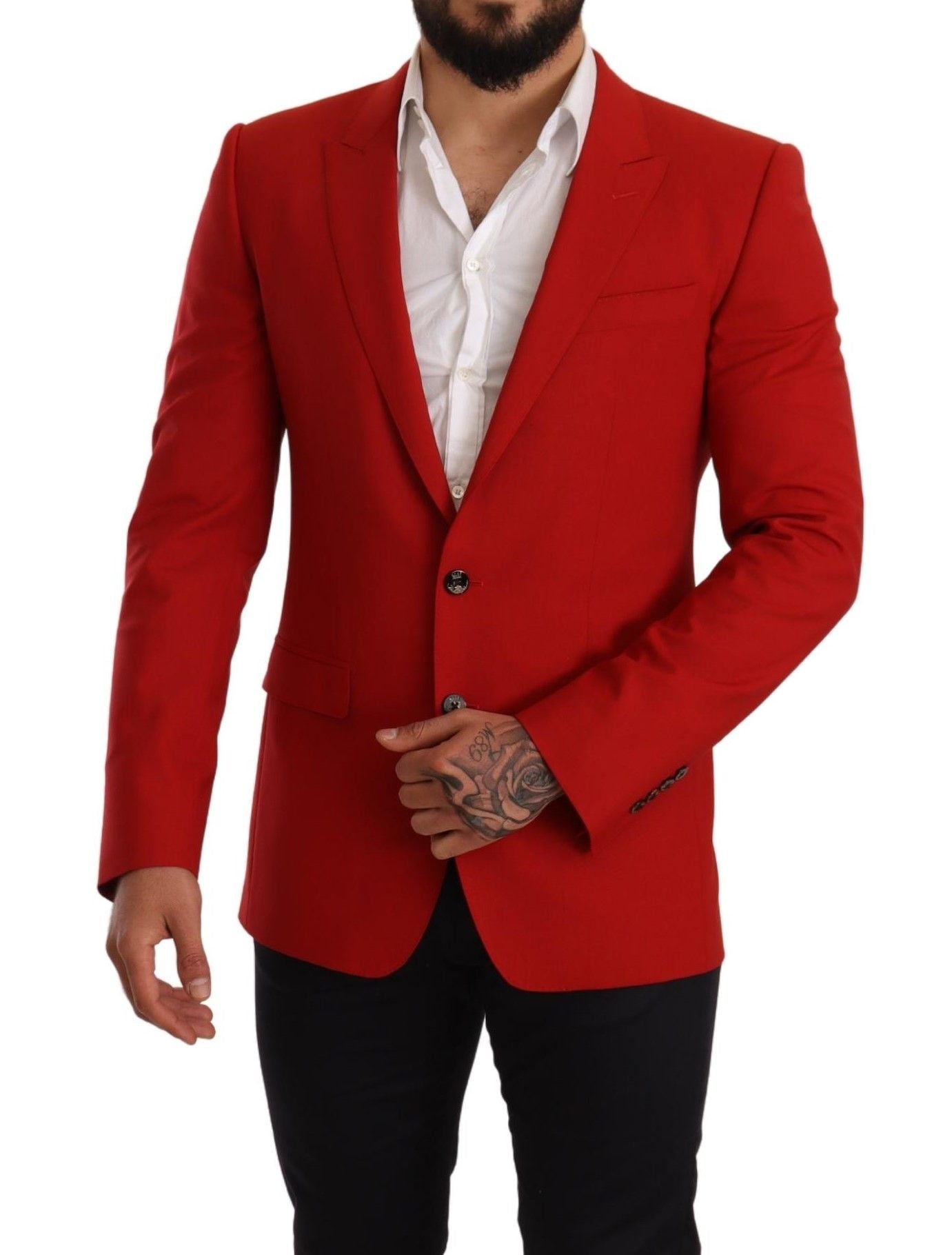 Exquisite Red Virgin Wool Two Button Blazer