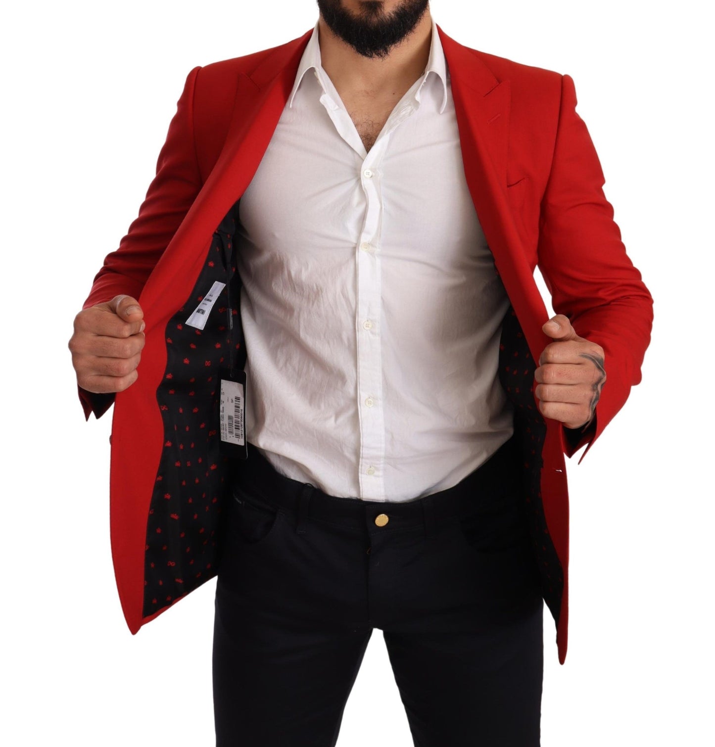 Exquisite Red Virgin Wool Two Button Blazer