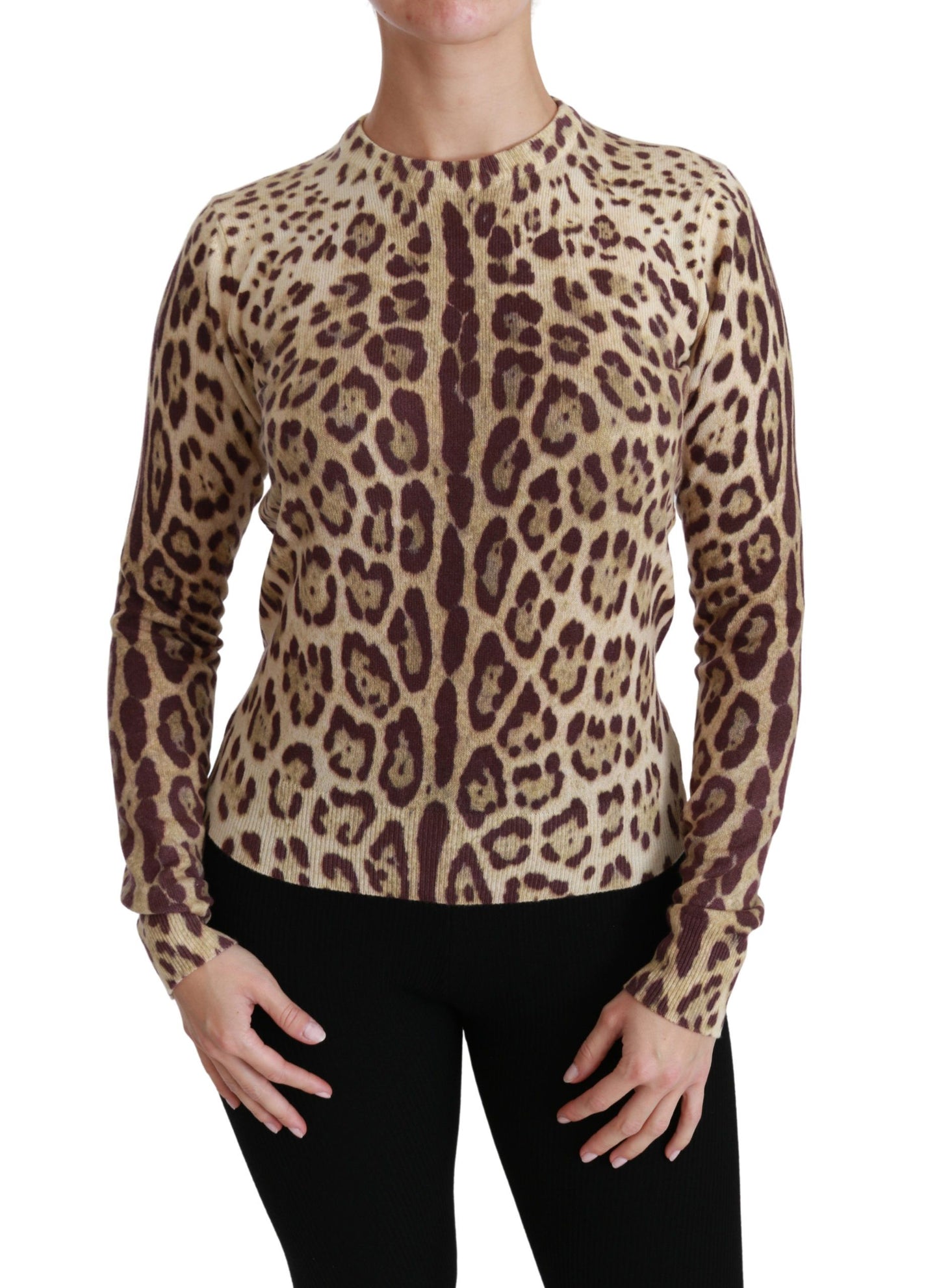 Leopard Cashmere Long Sleeve Blouse Sweater