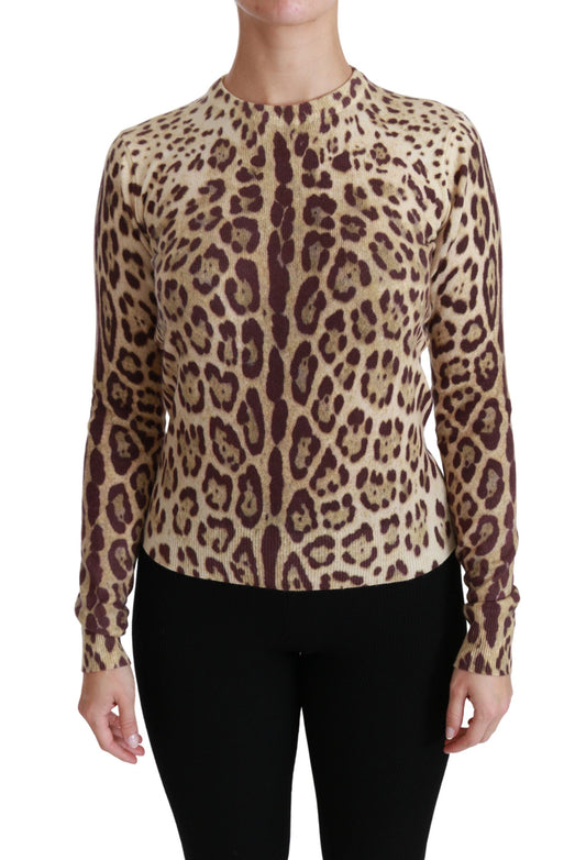 Leopard Cashmere Long Sleeve Blouse Sweater