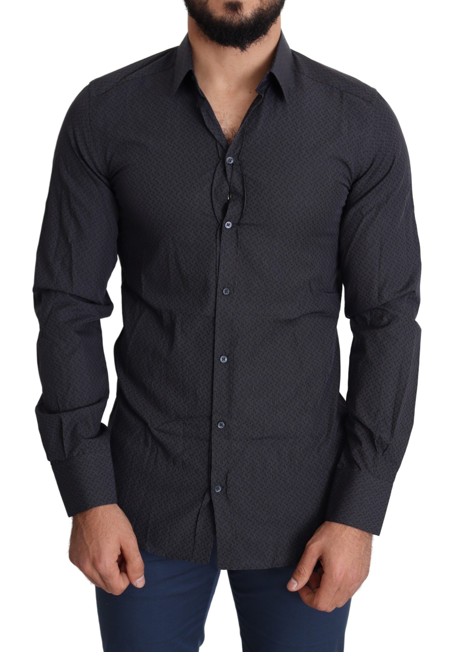 Elegant Black Slim Fit Cotton Dress Shirt