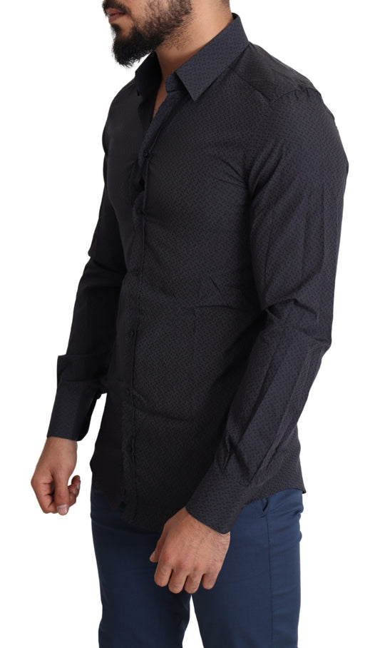 Elegant Black Slim Fit Cotton Dress Shirt