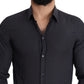 Elegant Black Slim Fit Cotton Dress Shirt