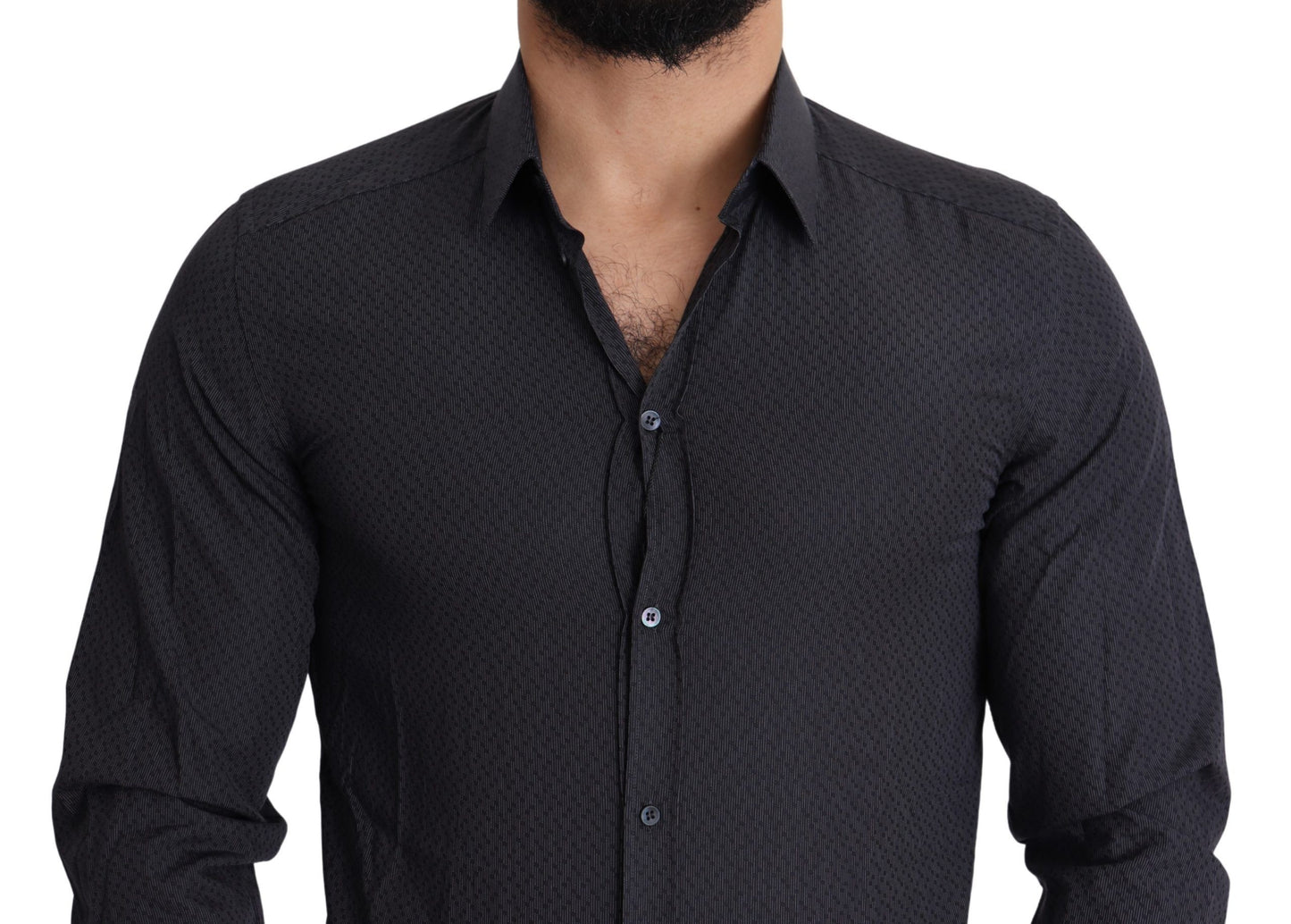 Elegant Black Slim Fit Cotton Dress Shirt