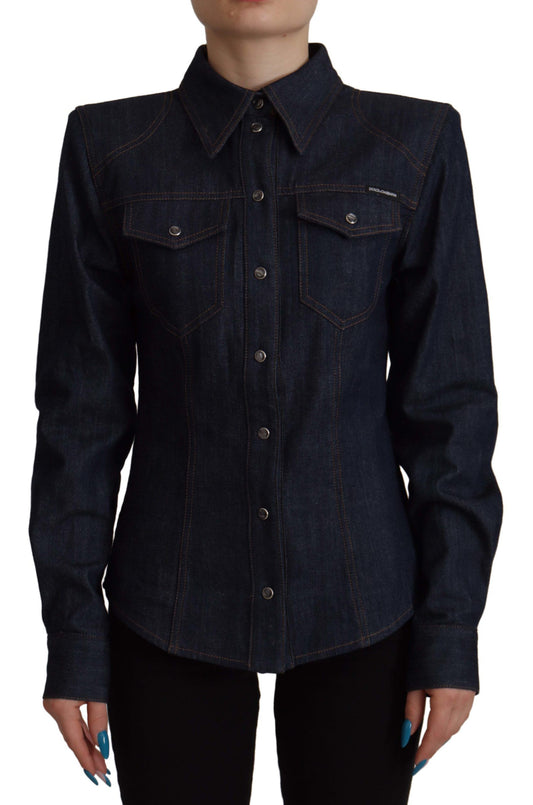 Elegant Blue Cotton Denim Shirt