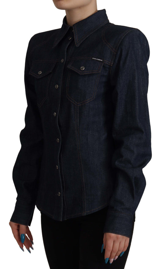 Elegant Blue Cotton Denim Shirt